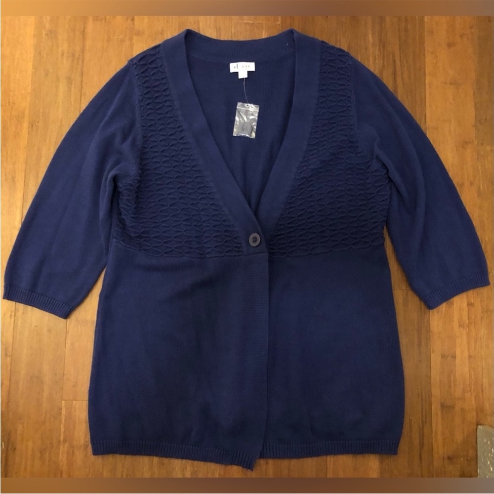 Denim & Company D& Co Cardigan NWOT Sweater 100% Cotton Blue Tunic XL